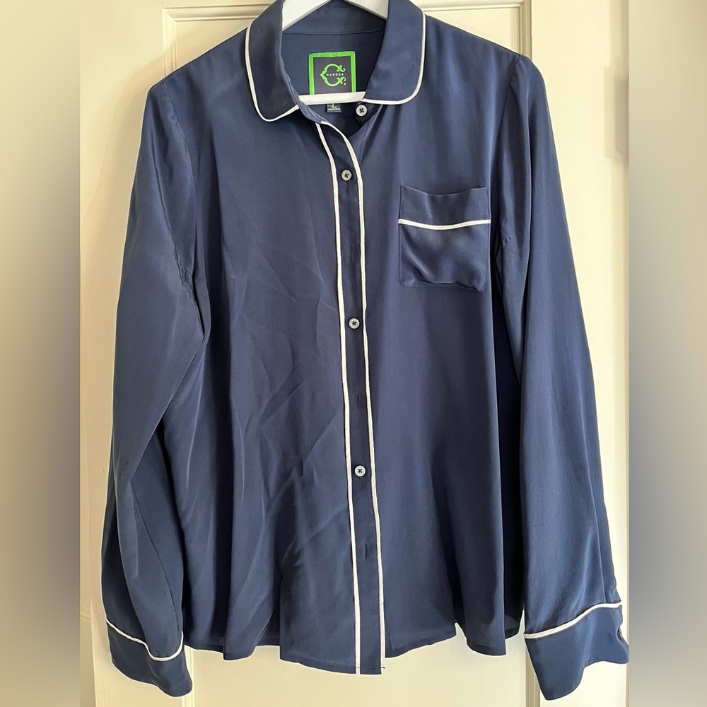 C. Wonder Black Button-Up Shirt with Cream Trim